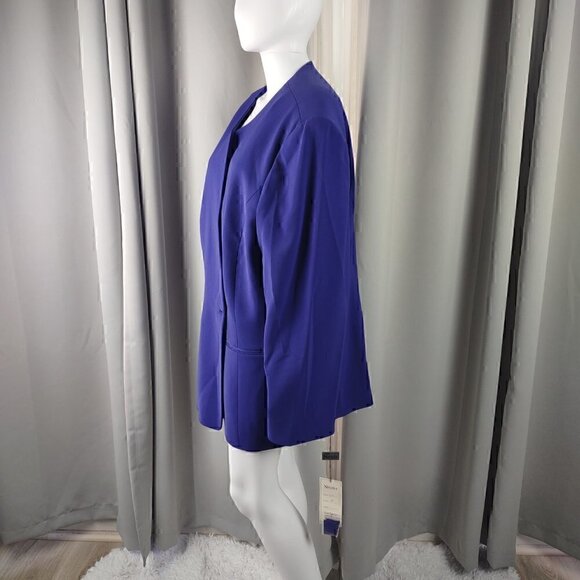 Natasia Purple Single Button Long Line Blazer with Shoulder Pads Size 26 (NWT) - Picture 2 of 13